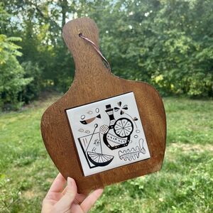MCM Cutting Cheese Board Tray Wood Tile Barware Vintage